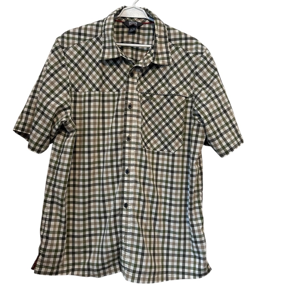Outdoor Research Shirt Mens XL Green Plaid Discovery Wool Blend Hiking Pocket‎